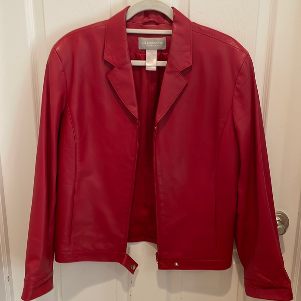 Genuine Red Leather Liz Claiborne Red Jacket Size 12